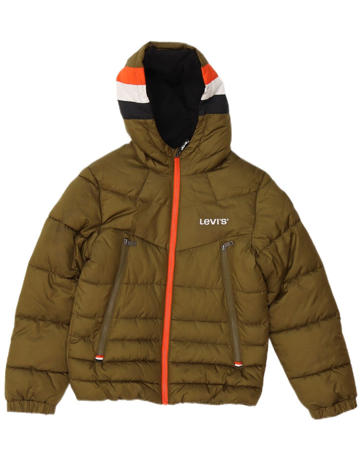 Wyściełana kurtka chłopięca Levi's z kapturem, 11-12 lat, khaki, poliester z blokami kolorów