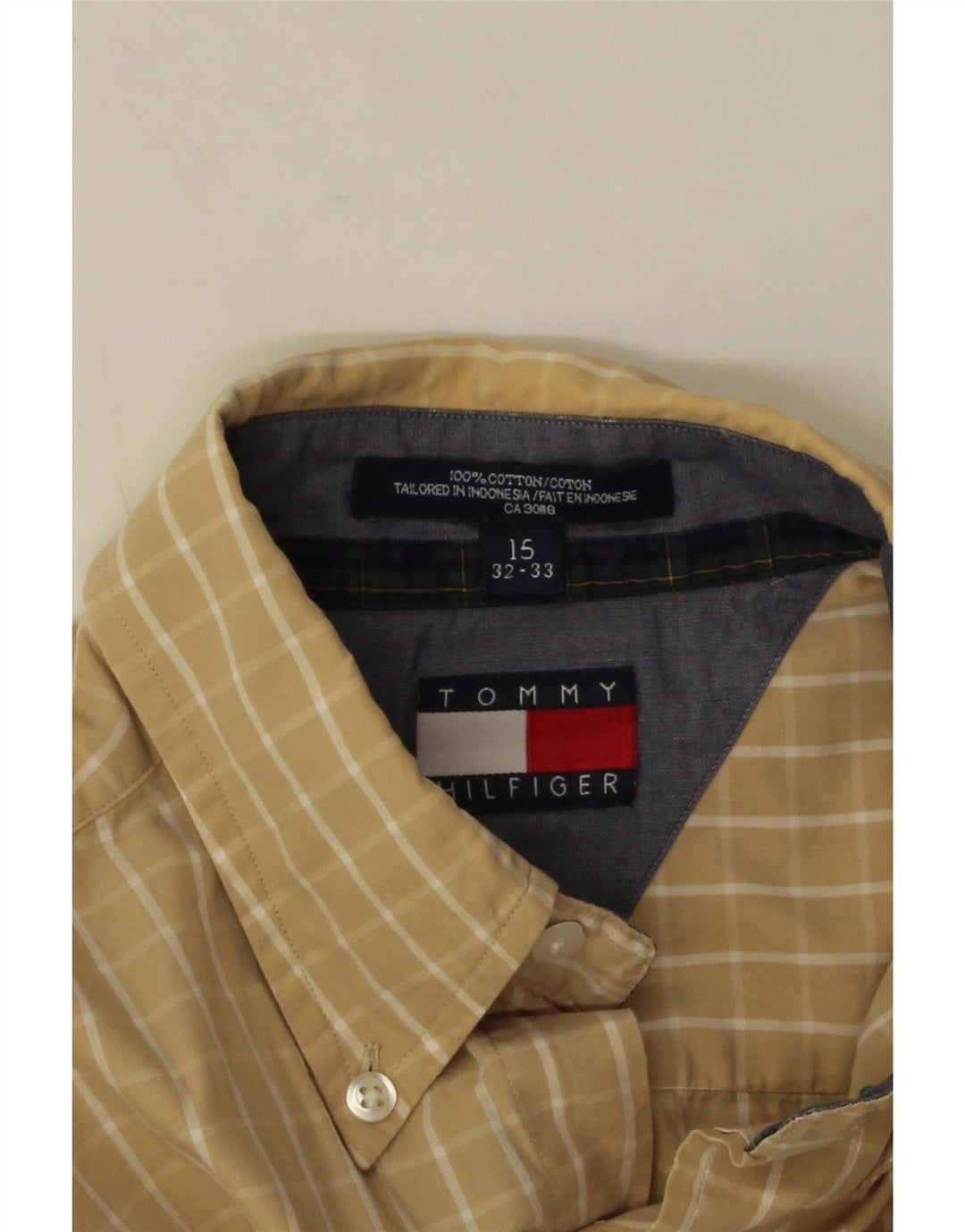 Koszula męska Tommy Hilfiger rozmiar 15, bawełniana w średnią beżową kratkę