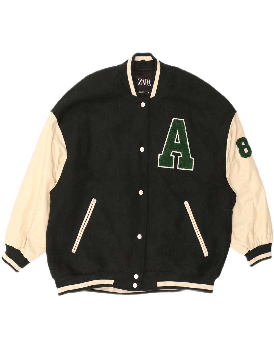 Męska kurtka ZARA Graphic Varsity UK 38, poliester w kolorze średniej zieleni