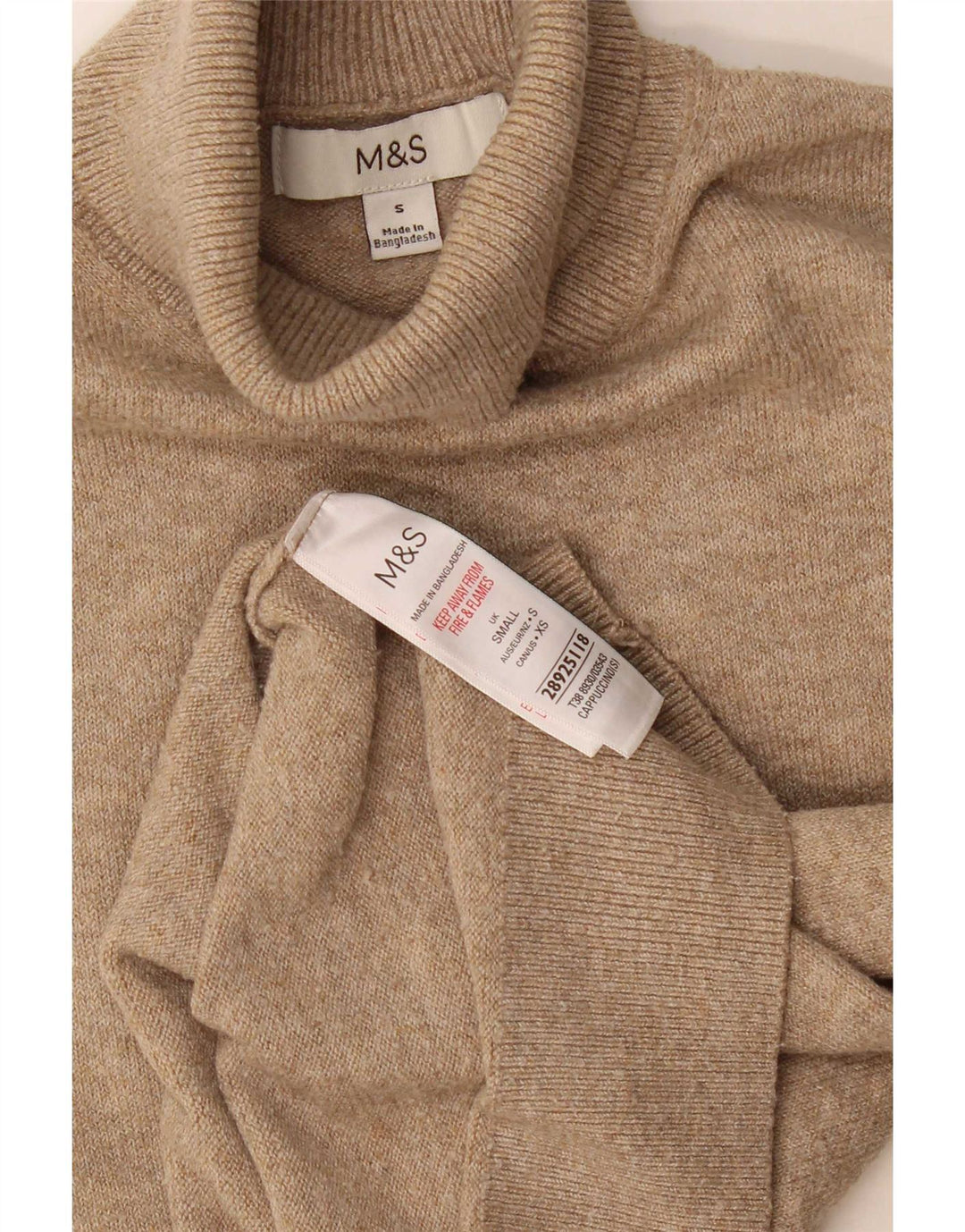 Marks & Spencer Damski sweter z golfem, UK 10, mały, beżowy poliester