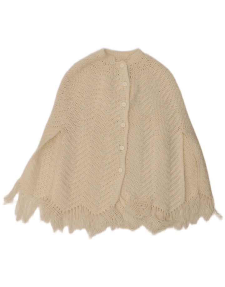 Vintage damski sweter poncho w jednym rozmiarze, biały