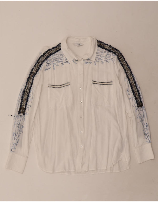 Damska bluzka koszulowa Desigual Graphic UK 10 Small, biała, wiskoza z blokami kolorów