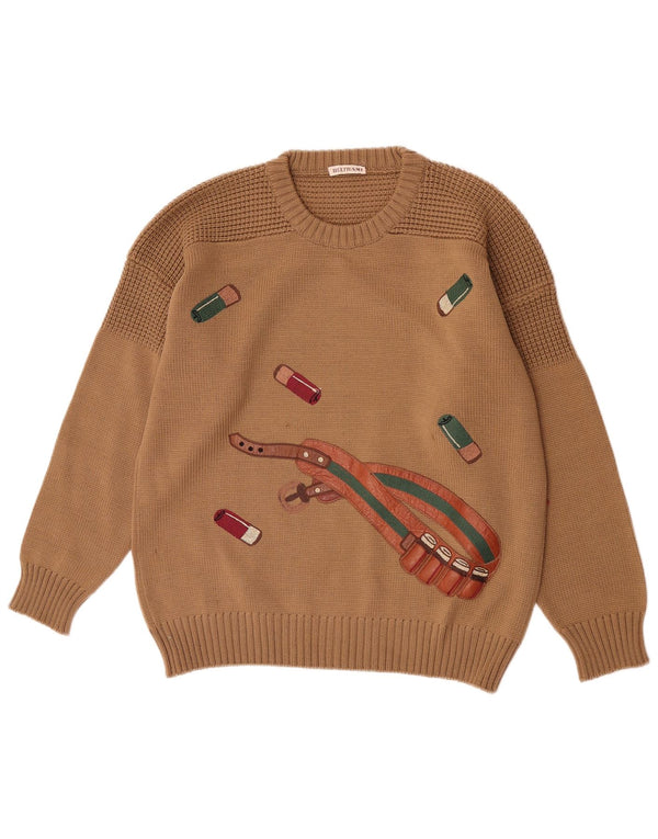 Beltrami Womens Graphic Crew Neck Jumper Sweater UK 16 Large Brown