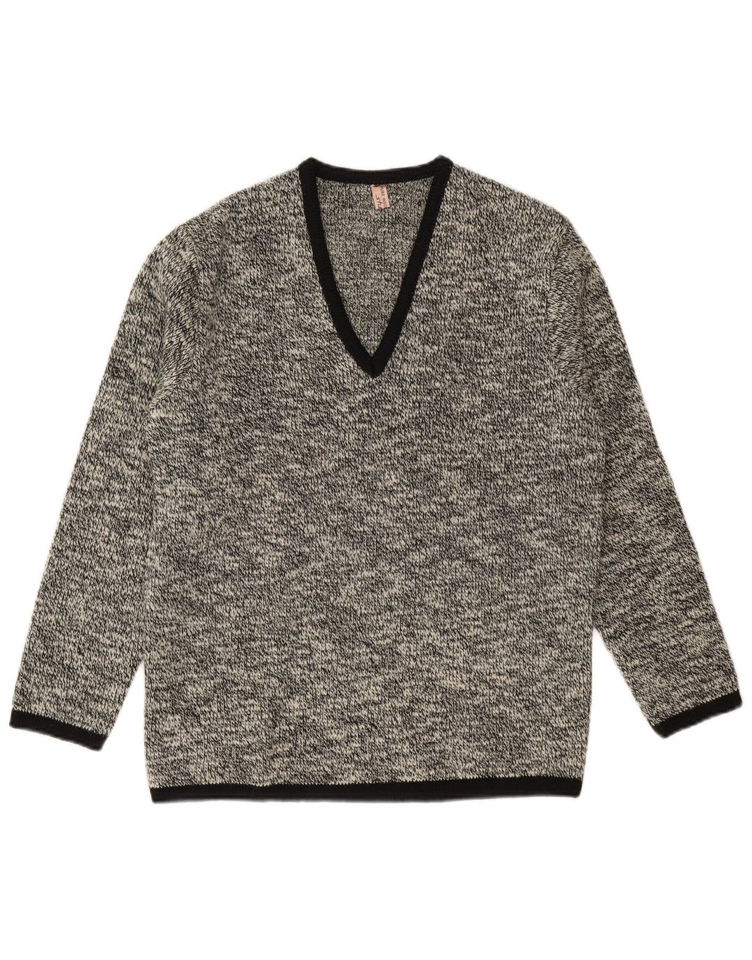 Sweter męski Shetland z dekoltem w szpic, mały, granatowy, nakrapiany, nowa wełna