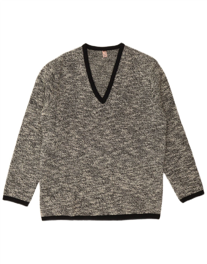 Sweter męski Shetland z dekoltem w szpic, mały, granatowy, nakrapiany, nowa wełna