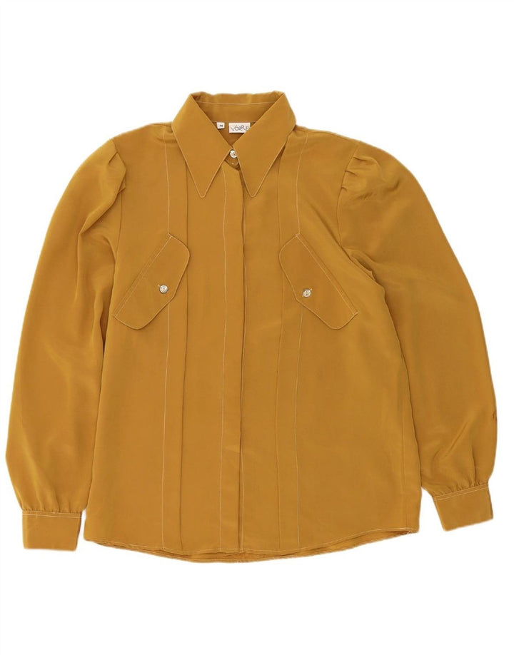 VINTAGE Womens Shirt Blouse UK 14 Medium Yellow Polyamide