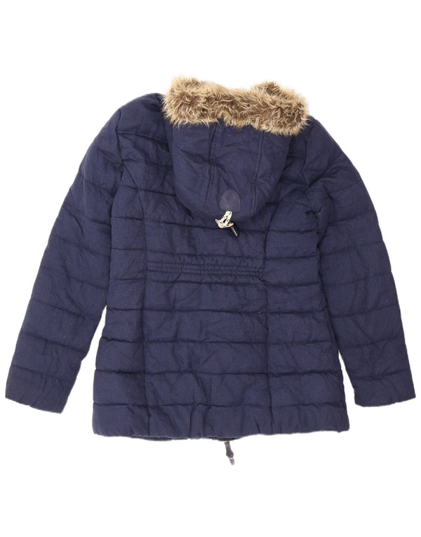 Damska ocieplana kurtka z kapturem Superdry UK 16, duża, granatowa, akrylowa