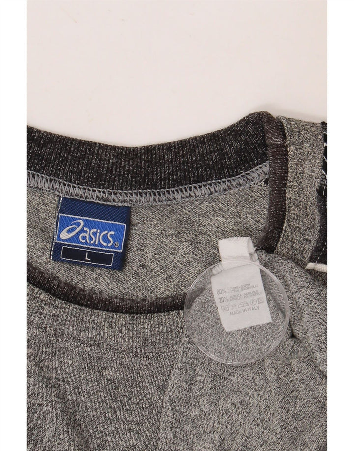 Męski T-shirt z grafiką ASICS, duży, szary, bawełniany blok kolorów