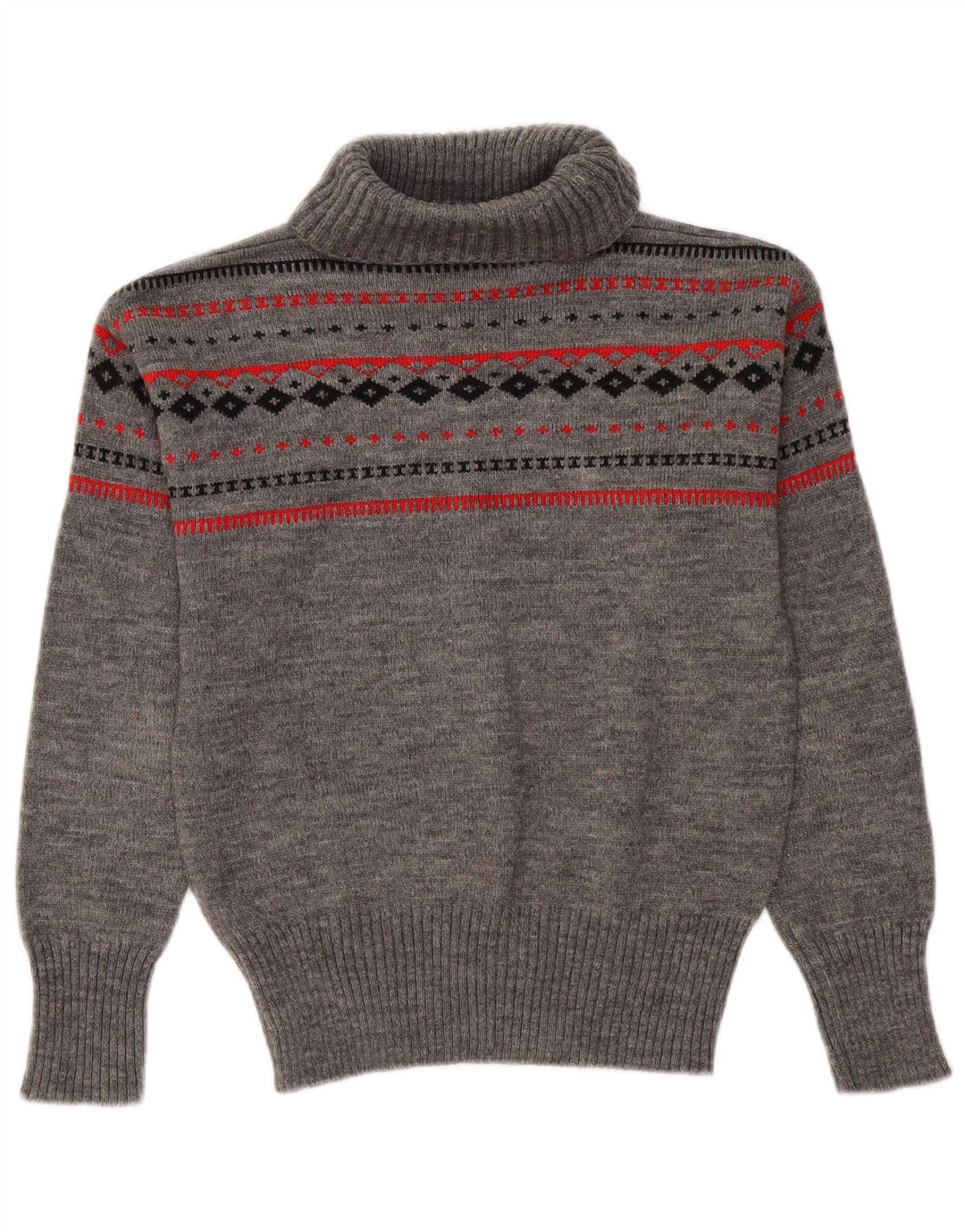 Sweter damski w stylu vintage z wywijanym dekoltem UK 12 Średni szary Fair Isle