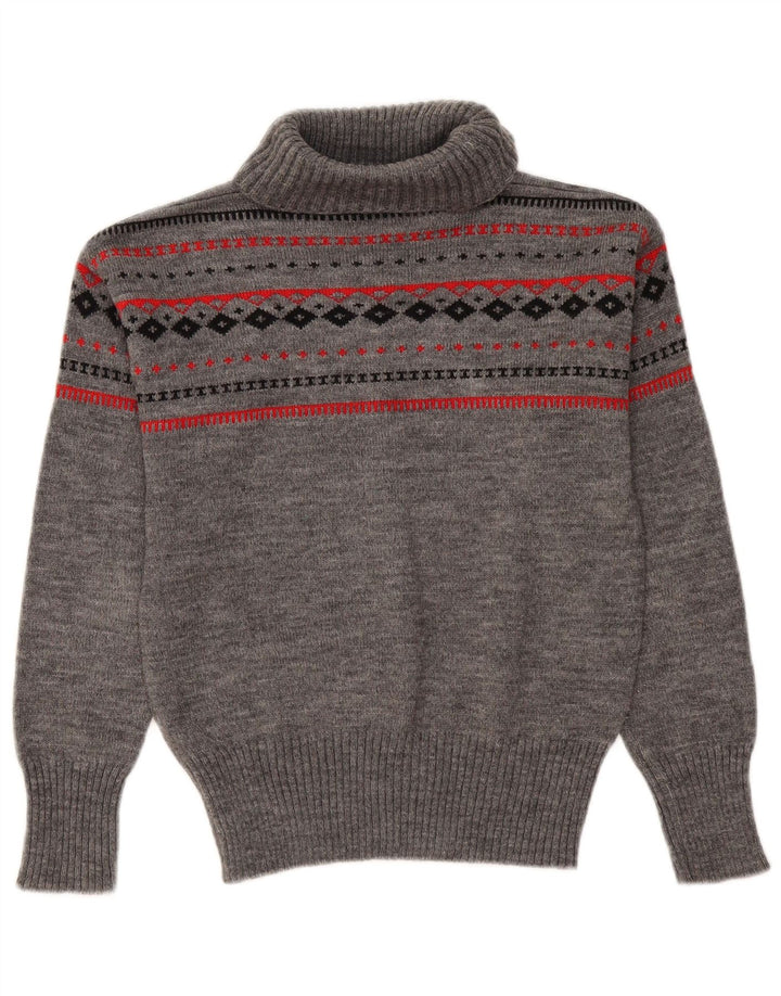 Sweter damski w stylu vintage z wywijanym dekoltem UK 12 Średni szary Fair Isle