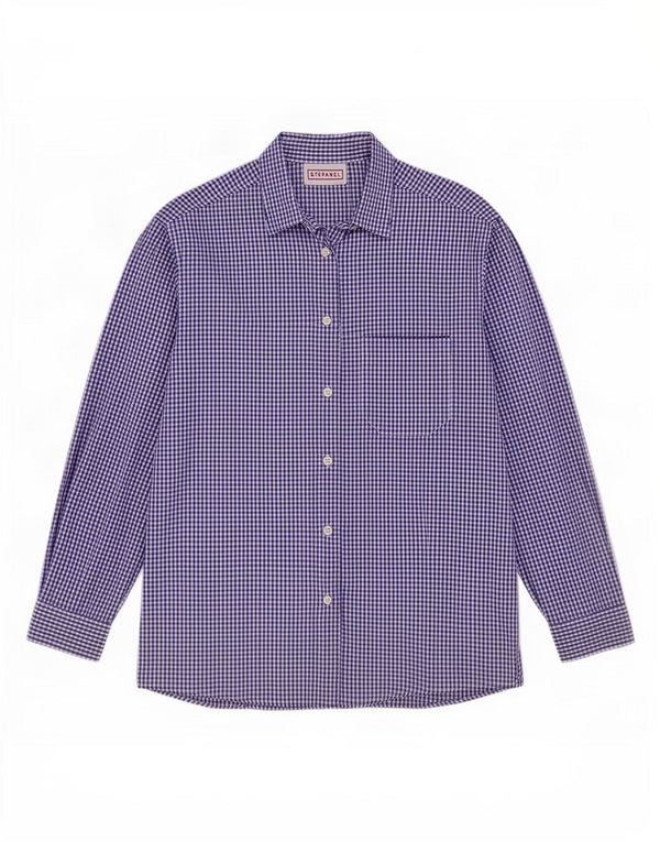 Stefanel Womens Shirt UK 16 Large Blue Gingham