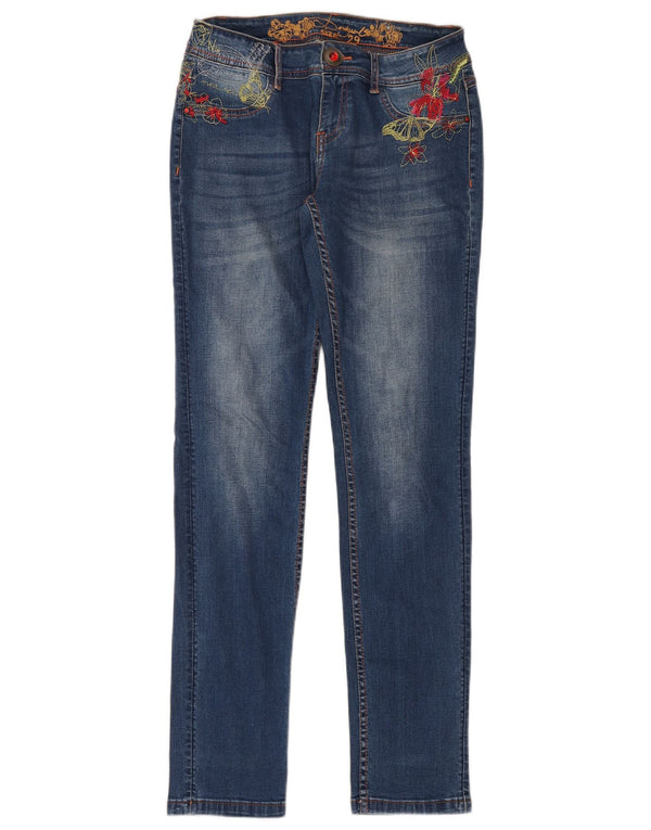 Damskie jeansy typu slim Desigual W29 L32 Niebieskie kwiatowe bawełniane