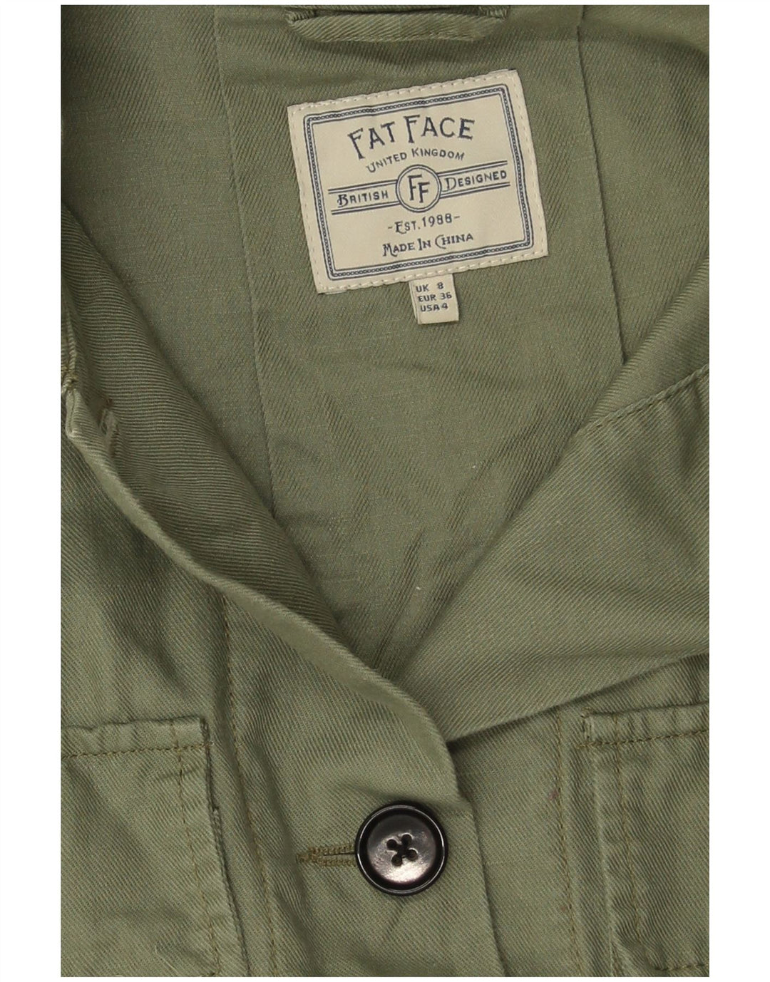 Damska kurtka wojskowa oversize Fat Face UK 8 Small, zielona lniana