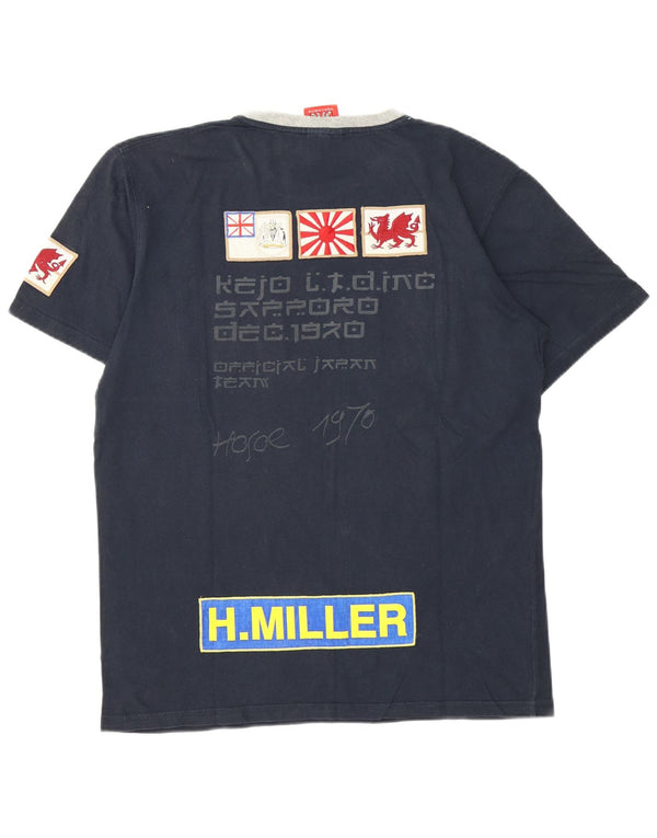 Męski T-shirt z grafiką Kejo, duży, granatowy, bawełniany