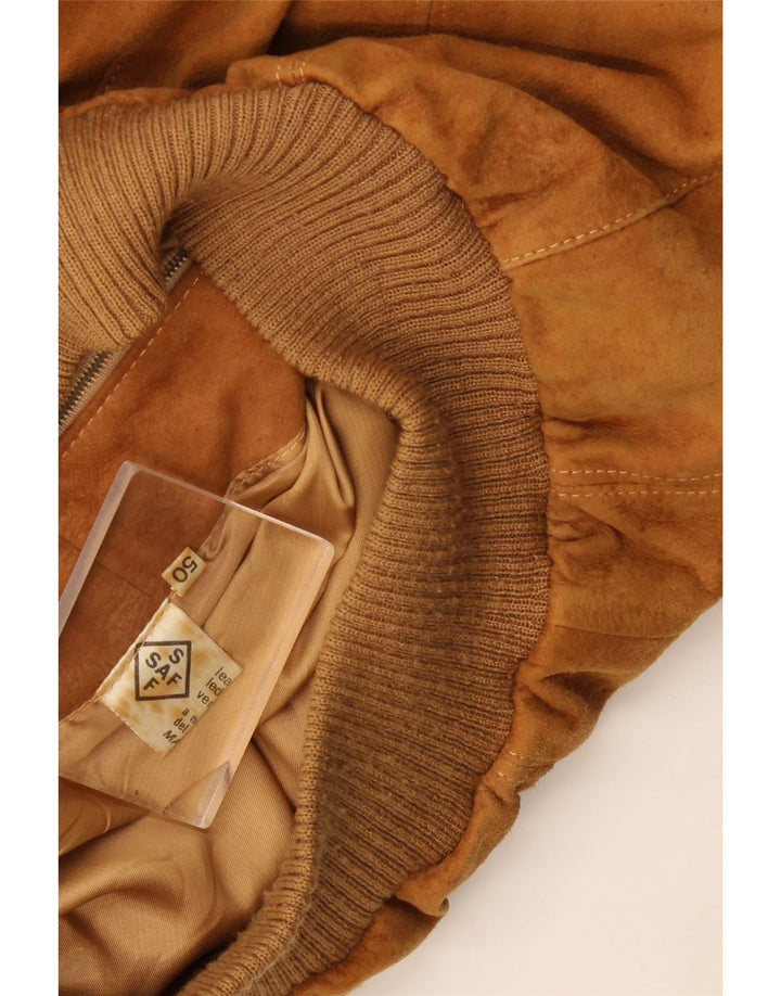 Vintage męska zamszowa kurtka bomber IT 50 duża beżowa skóra