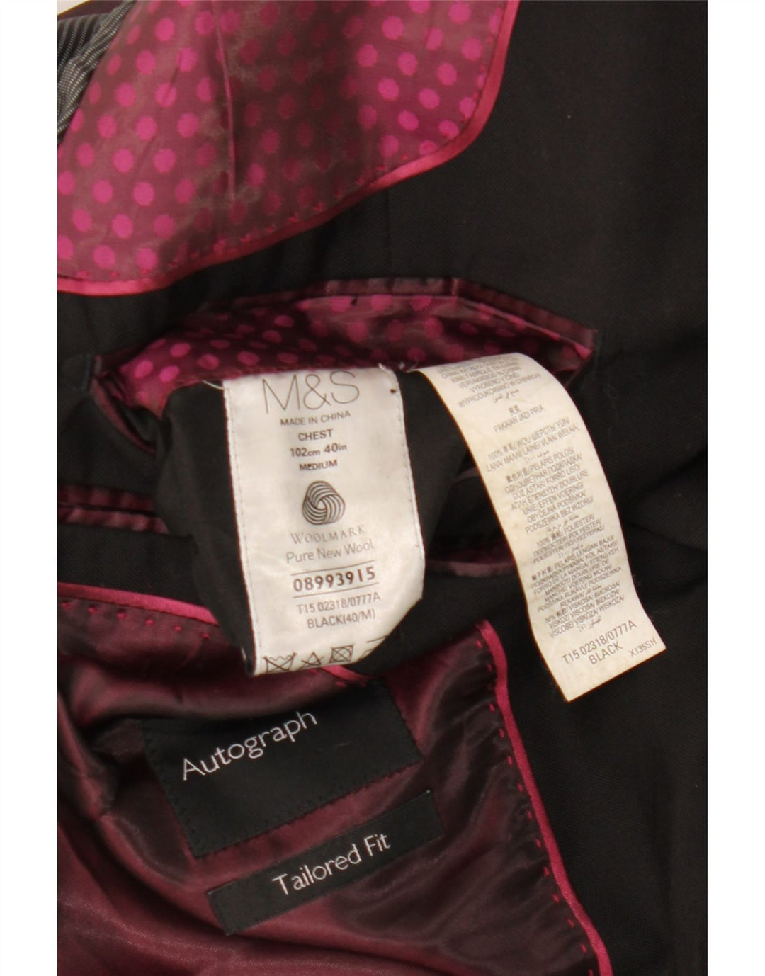 Marks & Spencer Męska marynarka z autografem, zapinana na 2 guziki, UK 40, duża, czarna