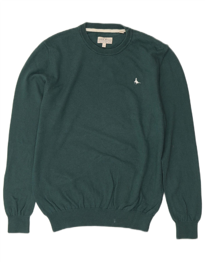 JACK WILLS Męski sweter z okrągłym dekoltem, średniej wielkości bawełna w kolorze zielonym