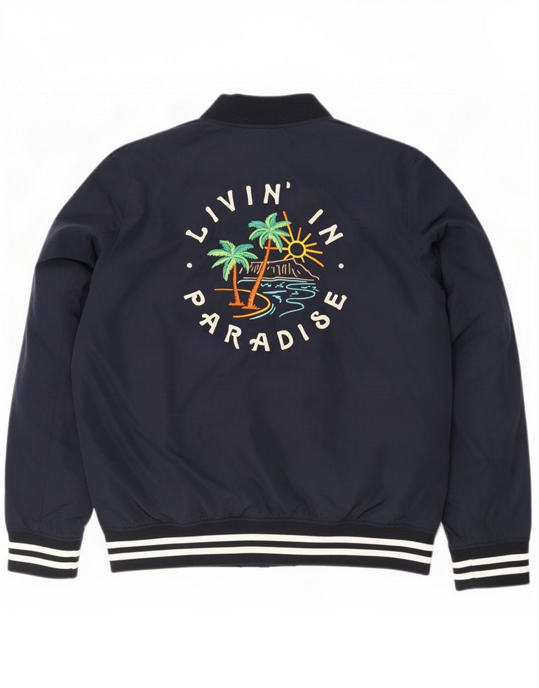 Męska kurtka bomber Hollister Graphic UK 42 XL, poliester w granatowe paski