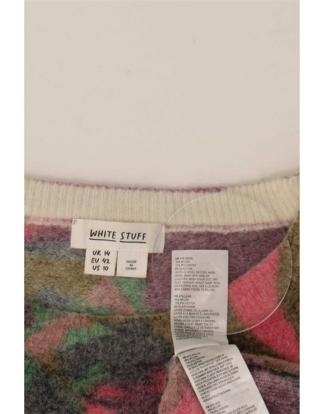 Damski sweter z dekoltem w łódkę White Stuff UK 14, duży, wielokolorowy