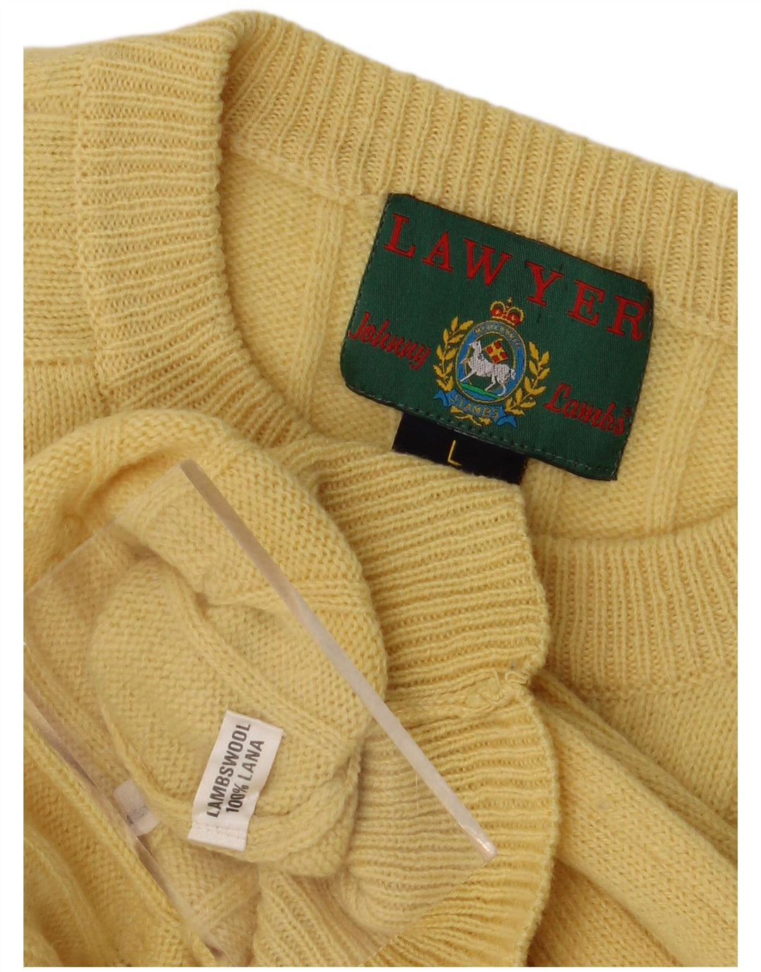 Vintage męski sweter z wycięciem pod szyją, duży, żółty, z owczej wełny