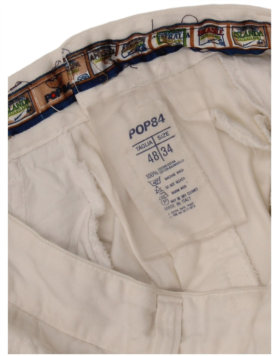 Męskie proste spodnie chino POP 84 IT 48 Medium W34 L34 Biała bawełna