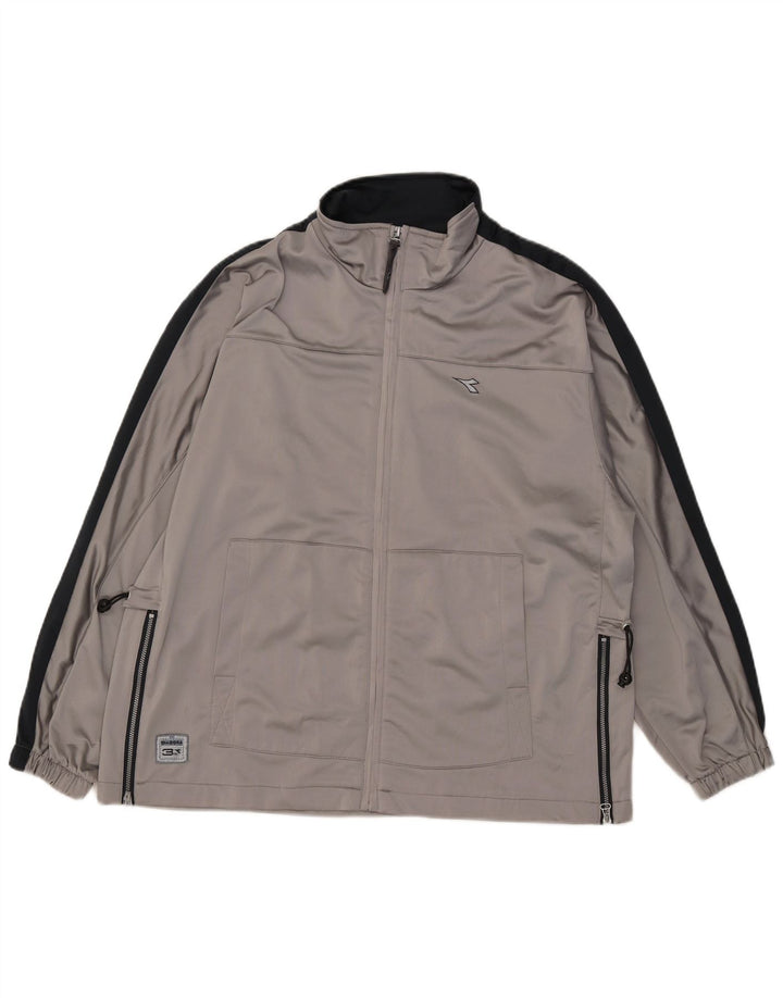 Damska bluza dresowa typu oversize Diadora UK 14, duża, szara, z blokami kolorów