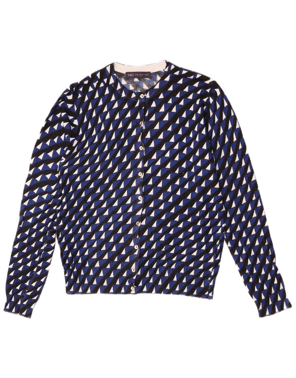 Marks & Spencer Damski sweter typu Crop Cardigan UK 14 Średni niebieski geometryczny