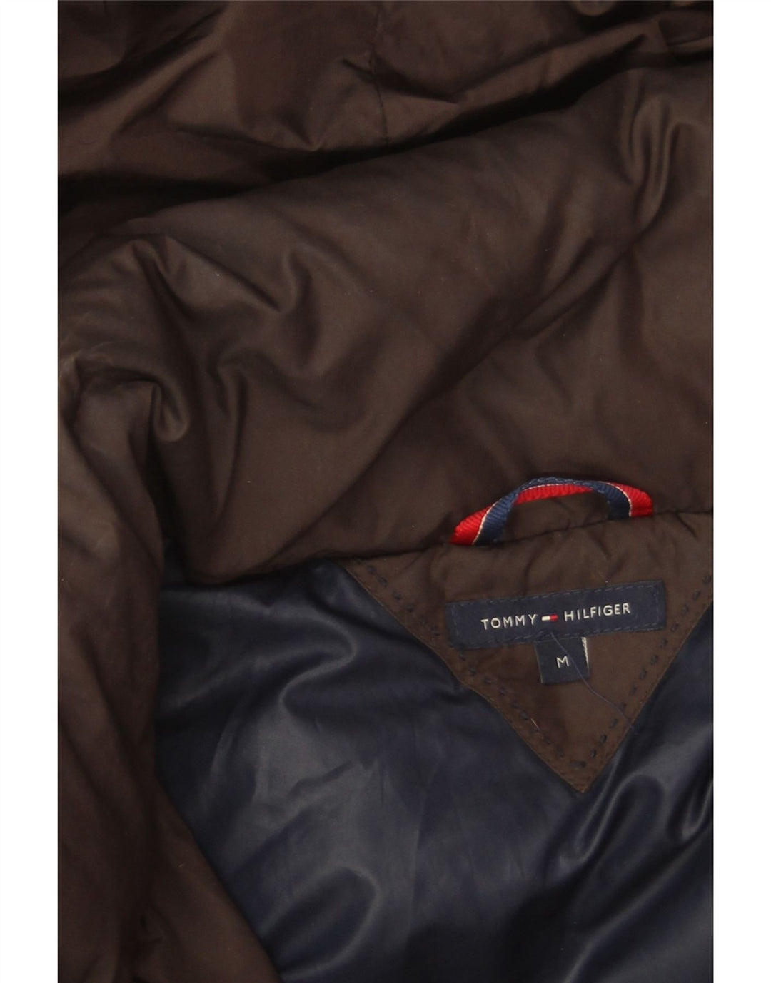 Damski ocieplany płaszcz z kapturem Tommy Hilfiger UK 14, średni brązowy poliester