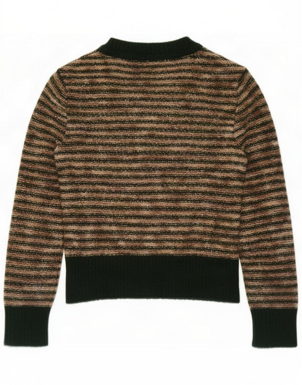 Vintage damski sweter z dekoltem w łódkę UK 14 średnie beżowe paski