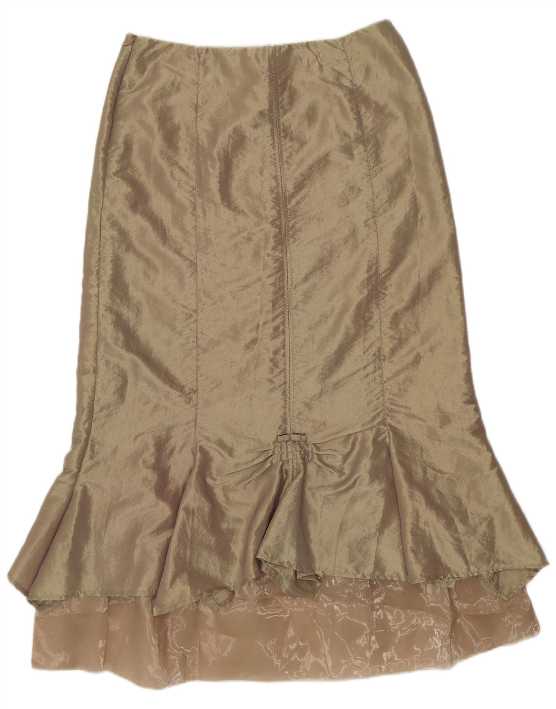 Damska spódnica maxi SASHA US 12, duża, W32, złoty nylon