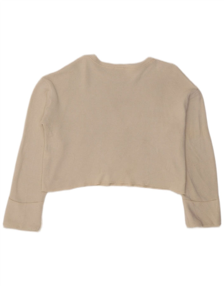 Damski krótki top oversize Zara z długim rękawem UK 10 Small, biała wiskoza