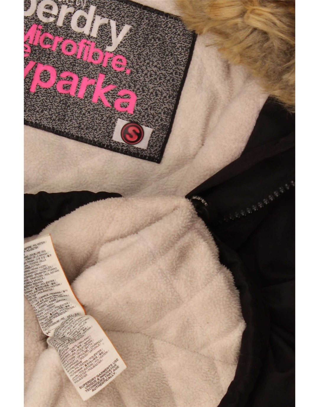 Damska kurtka wiatrówka z kapturem Superdry UK 10, mała, czarna, poliester