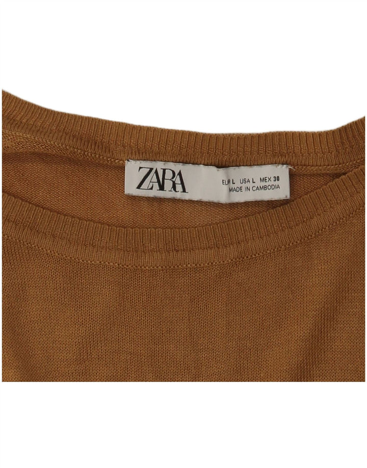 Damski sweter oversize ZARA z dekoltem w łódkę UK 16, duży brązowy