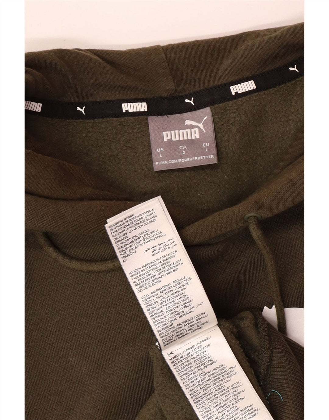 Męski sweter z kapturem i grafiką PUMA, duży, bawełniany khaki