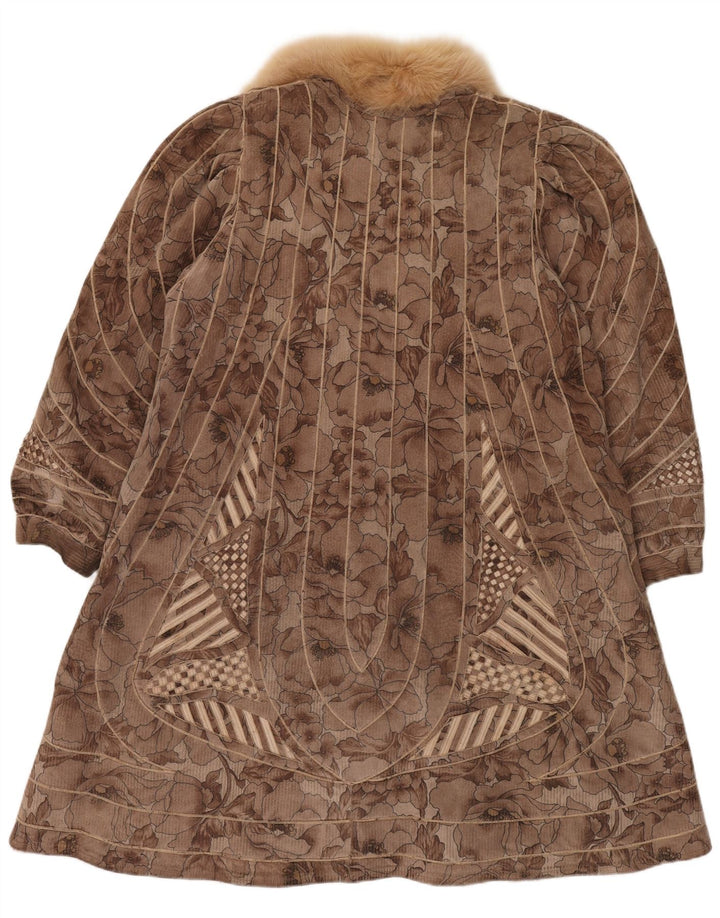 Dwustronny płaszcz damski ze sztucznego futra VINTAGE UK 18 XL w kolorze brązowym w kwiaty