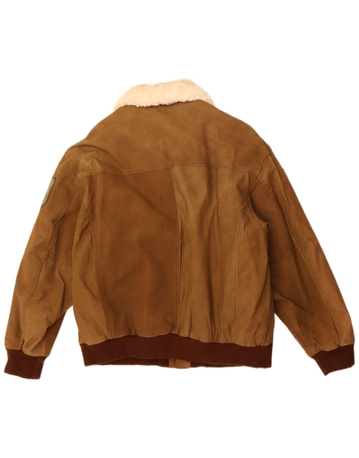 Męska kurtka skórzana w stylu vintage z grafiką IT 56 3XL brązowa