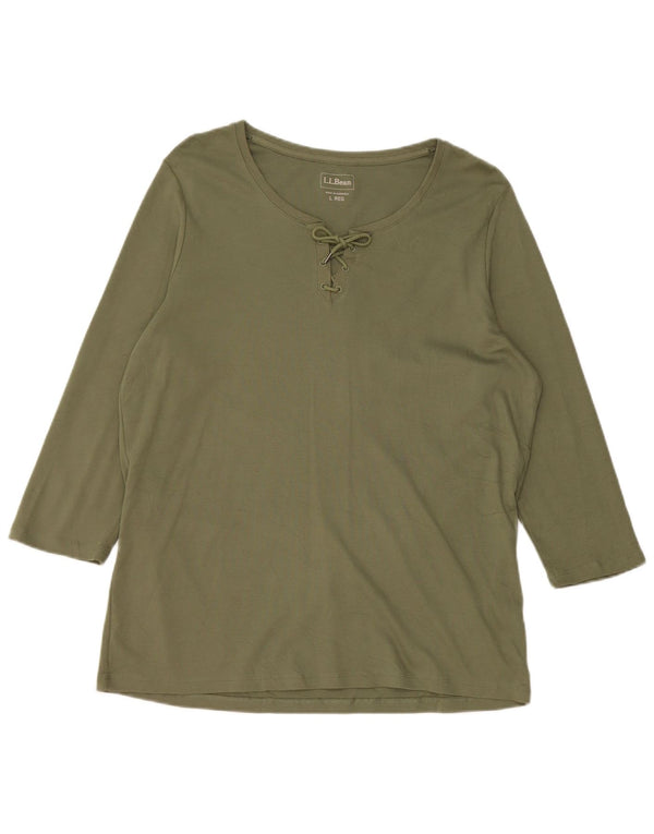 Top damski L.L.BEAN z rękawem 3/4, duża bawełna khaki, UK 16