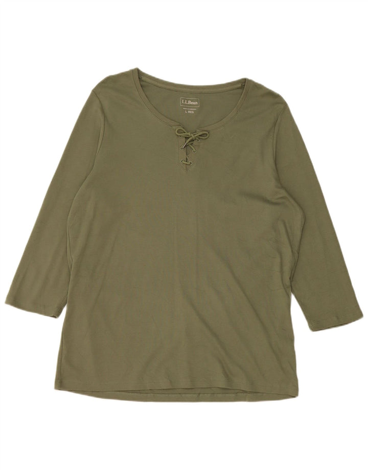Top damski L.L.BEAN z rękawem 3/4, duża bawełna khaki, UK 16