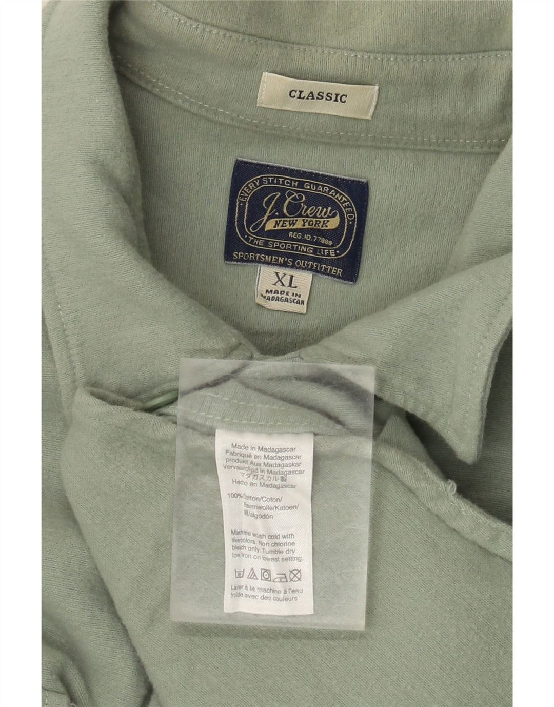 J. CREW Męska klasyczna koszula flanelowa XL, zielona bawełna