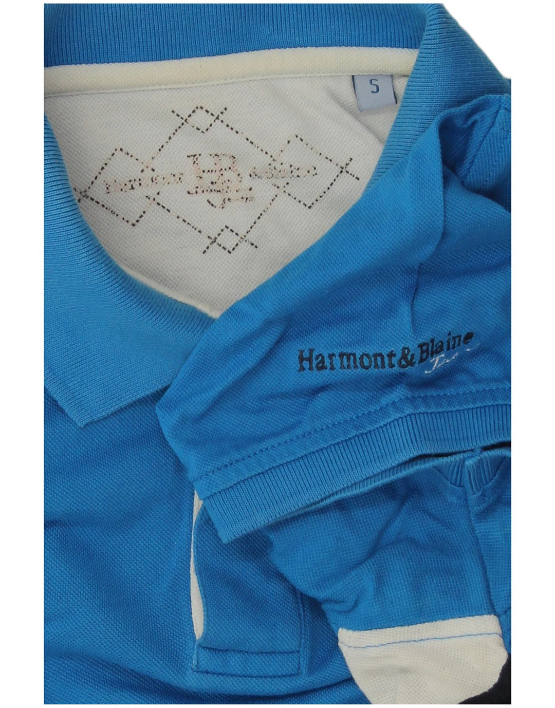 Męska koszulka polo Harmont & Blaine, mała, niebieska, bawełniana w bloki kolorów