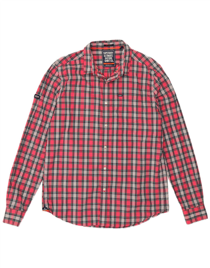SUPERDRY Męska koszula flanelowa o regularnym kroju, duża, bawełniana w różową kratkę