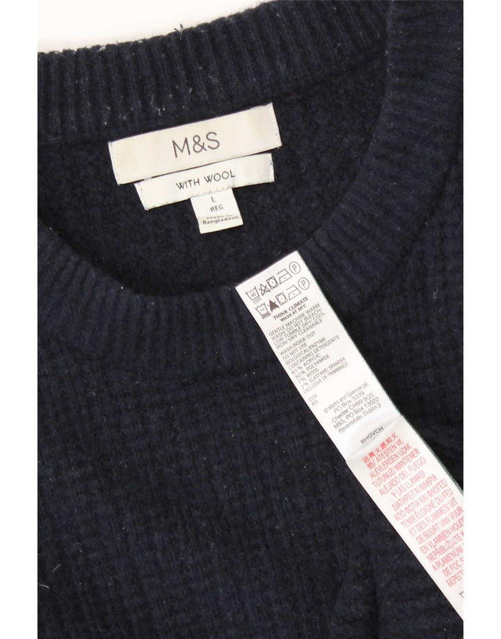 Marks & Spencer Męski sweter z okrągłym dekoltem, duży, granatowy, akrylowy