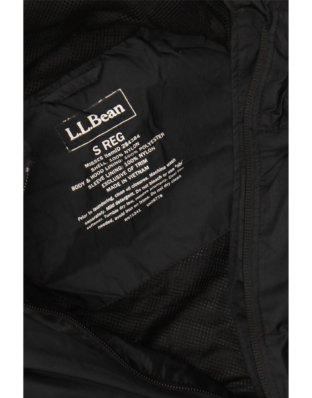 L.L.BEAN Damska, obszerna kurtka przeciwdeszczowa z kapturem UK 10, mała, czarna nylonowa
