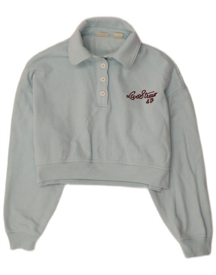 Damska bluza oversize LEVI'S Crop Polo z dekoltem w kształcie litery U, UK 6 XS, niebieska