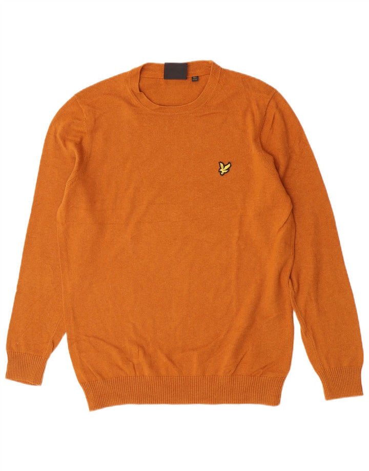 Męski sweter z okrągłym dekoltem Lyle & Scott, średniej wielkości pomarańczowa bawełna