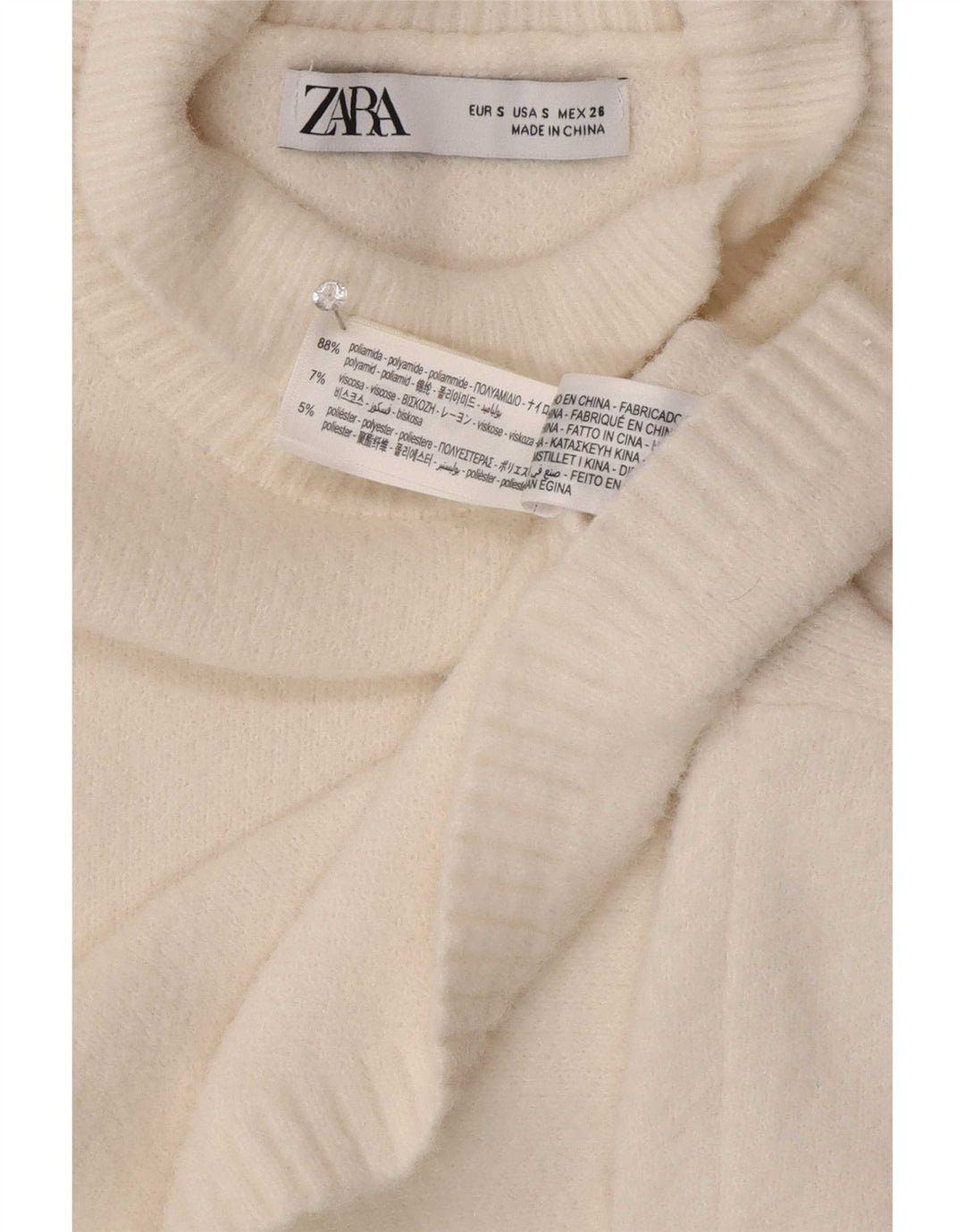 Damski sweter Zara Crop Oversize z golfem UK 10 Small White