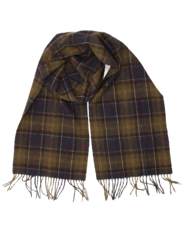 Męski prostokątny szalik Barbour w jednym rozmiarze Khaki w kratę z owczej wełny