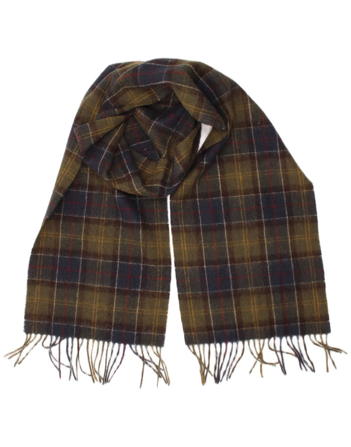 Męski prostokątny szalik Barbour w jednym rozmiarze Khaki w kratę z owczej wełny