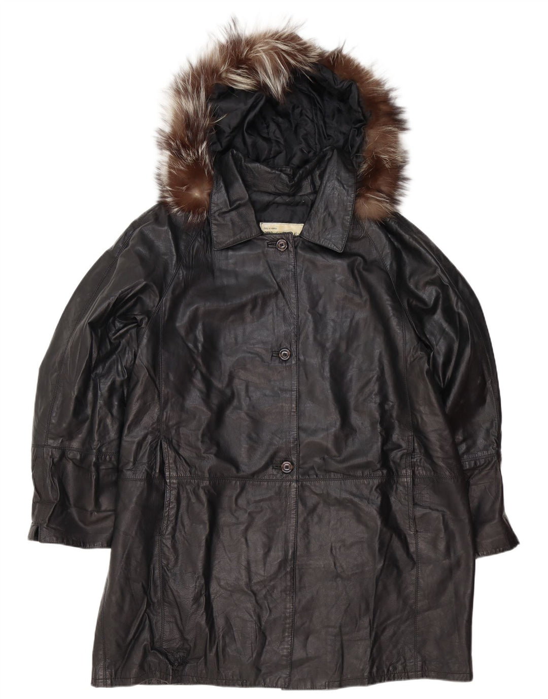 Vintage damski płaszcz skórzany z kapturem, oversize IT 48 XL, czarna skóra