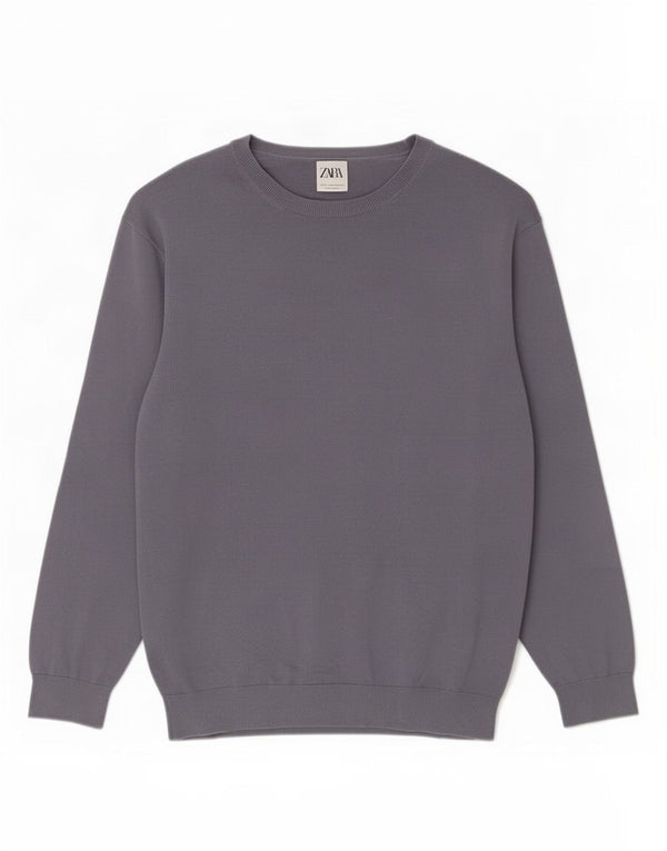 Męski sweter Zara z dekoltem w łódkę, duży, fioletowy, bawełniany